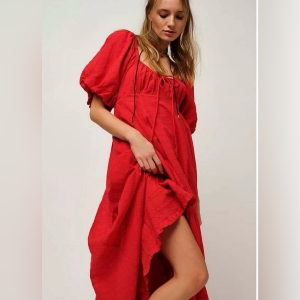 NWT Free People Red midi dress size S 100% cotton